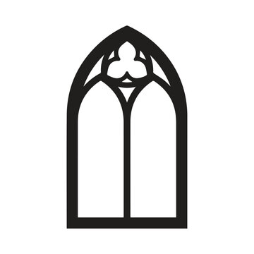 Pointed gothic arch window silhouette vector icon illustration with church windo