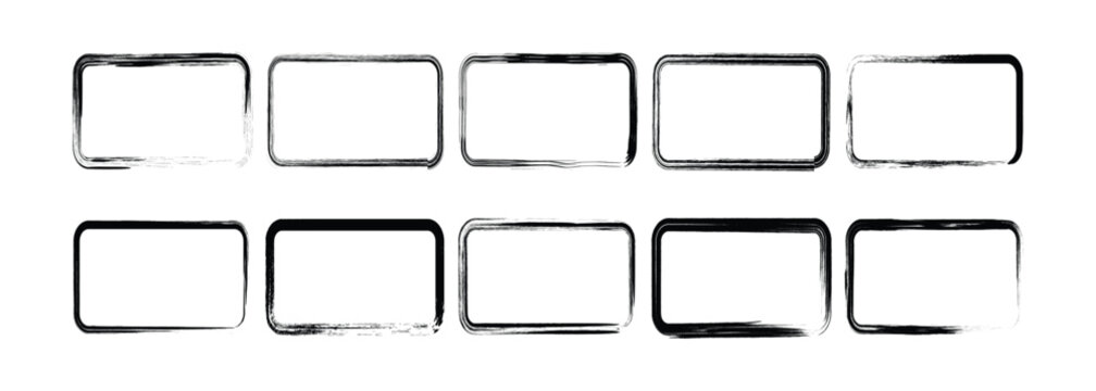 Chalk frame, kid rectangle and square text box by crayon, brush, chalk. Children border for photo. Hand drawn black ink frames, set of rectangle borders, textured charcoal brush stroke boxes