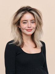 Obraz premium Portrait of beautiful young woman with Halloween floral face painting and stitched smile makeup
