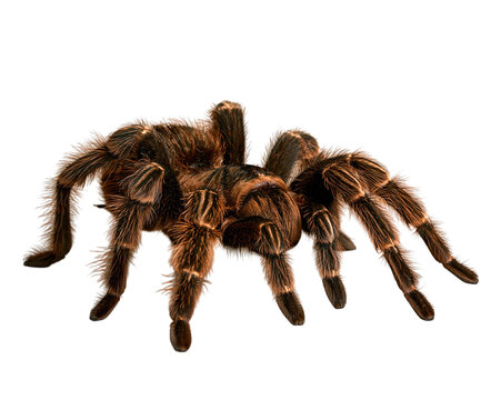 Brown hair fuzzy tarantula spider close up isolated on transparent background PNG element