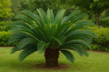 Fototapeta premium Lush cycad plant outdoors.
