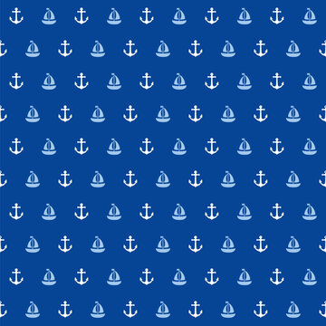 Seamless pattern with anchor and sea boats. Nautical vector pattern for yacht club apparel design or vacation t-shirt