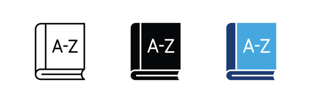 Encyclopedia dictionary AZ book knowledge vector icon set