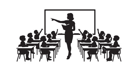 Fototapeta premium Classroom teacher presenting a lesson to students in an educational learning environment