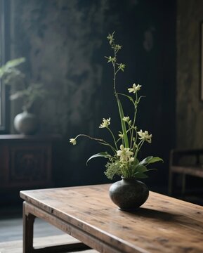 Zen Inspired Tea Pet Vase with Minimal Floral Arrangement and Oriental Aesthetic