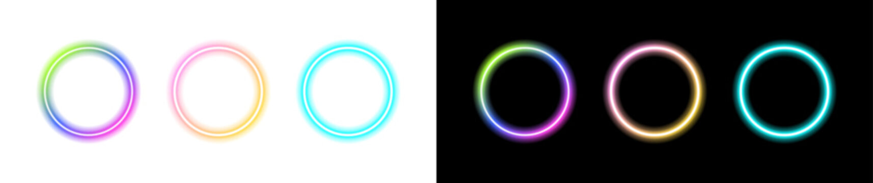 Colorful Bright&nbsp;Neon Glow Circle Frames and Light&nbsp;Glowing Rings Set