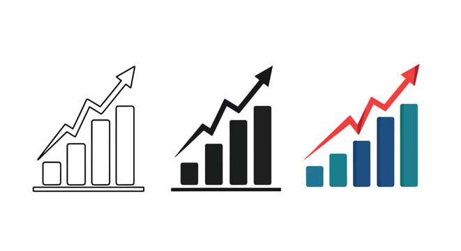 Growth chart bar graph vector icon set: Glyph solid icon - Editable modern style icon - Clipart, sticker - icon set - Clipart