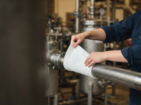Technician Meticulously Maintaining Stainless Steel Machinery