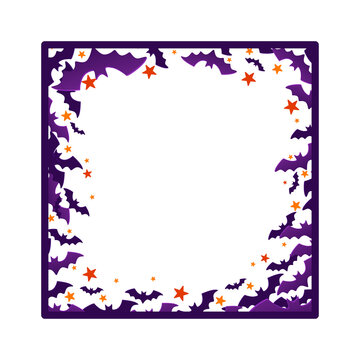 Halloween Square Border with Purple Bats and Orange Stars