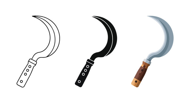Curved sickle tool vector icon set: Glyph solid icon - Editable modern style icon - Clipart, sticker - icon set - Clipart