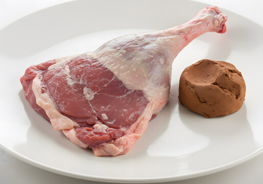 Raw duck leg and paste on plate