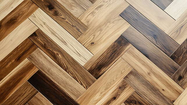 Rustic herringbone wooden floor with varied grain patterns and warm natural tones.