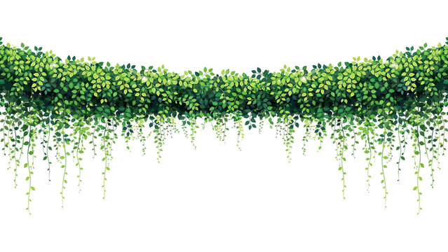 Hanging green ivy vine garland isolated on Transparent background for floral border design
