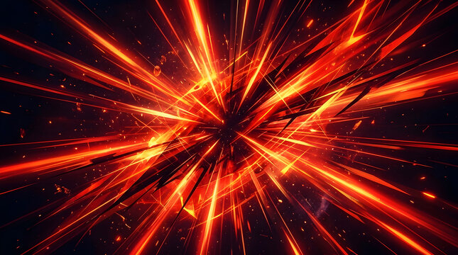 Fiery orange explosion with dynamic light rays, abstract cosmic blast background, energetic space supernova effect