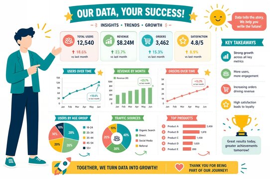 Businessman presenting business metrics report on a data analytics dashboard
