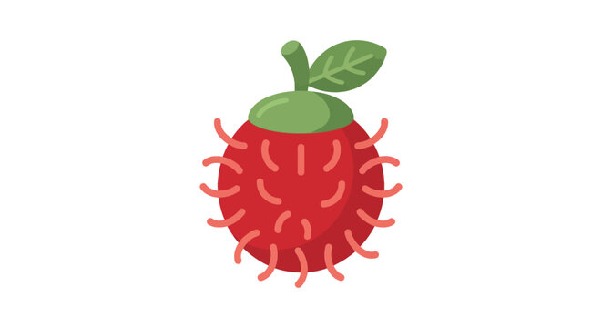 A rambutan fruit is depicted in a flat colorful vector illustration style