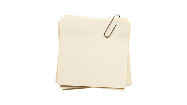 Stack of blank white paper notes with a metal paperclip isolated on Transparent background