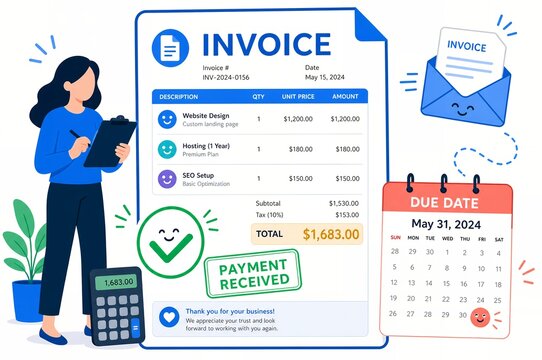 Female freelancer tracking a paid digital services invoice bill