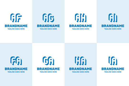 Letters AF FA AG GA AH HA AI IA Negative Space Logo Set