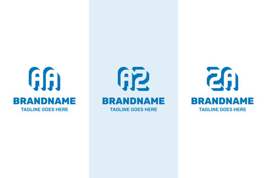 Letters AA AZ ZA Negative Space Logo Set