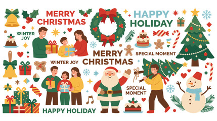 Fototapeta premium Christmas holiday elements and happy family celebrations for season.