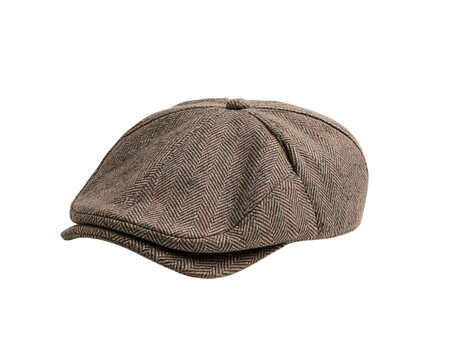 Herringbone pattern brown tweed cap isolated on transparent background png element