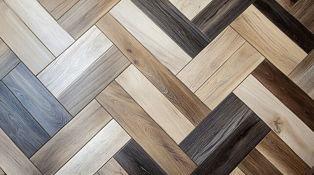 Mixed tone herringbone wood flooring texture with varied grain and rustic character.