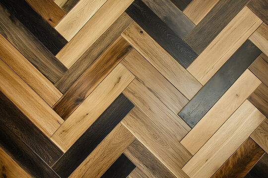 Herringbone wood flooring texture with varied natural tones and detailed grain patterns.