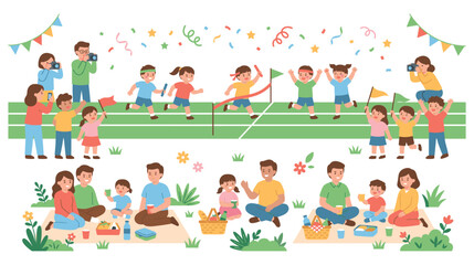 Fototapeta premium Family having picnic and children running in sports day.