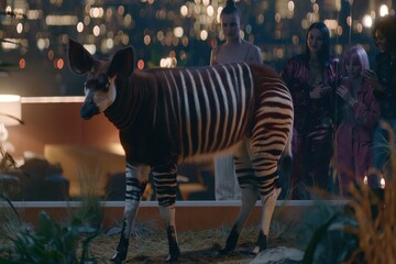 Naklejka premium Okapi animal zebra stripes brown and white pattern
