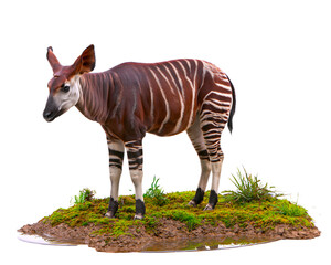 Naklejka premium Okapi standing on grassy soil patch
