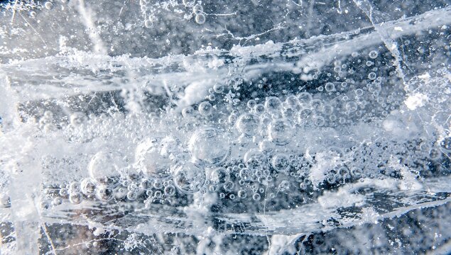 Natural methane bubbles trapped beneath transparent lake ice