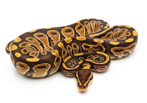 Ball python snake coiled in a circle isolated on white background