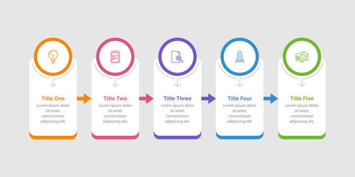 Modern arrow business infographics template. Timeline infographic elements, journey with 5 steps for presentation, banner, brochure, website.