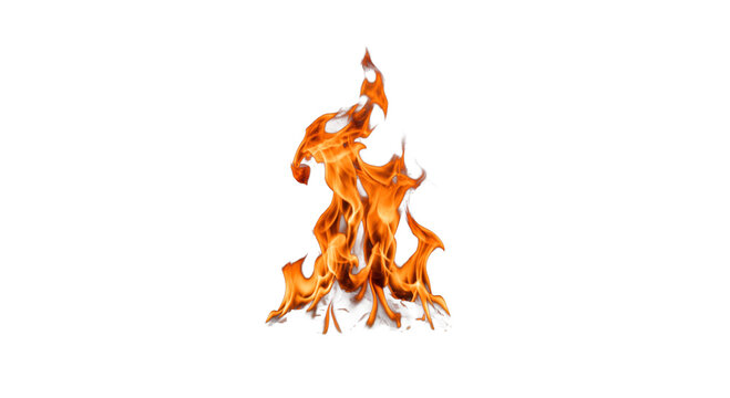 Bright orange flames dance and flicker against a clean white background