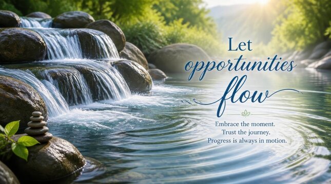Clean flowing water cascading over smooth rocks inspiring progress and trust in nature's journey