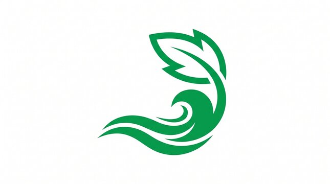 Abstract Green Leaf Wave Logo Vector Symbol for Renewable Hydro Energy Clean Water and Marine Eco Concept Isolated on White