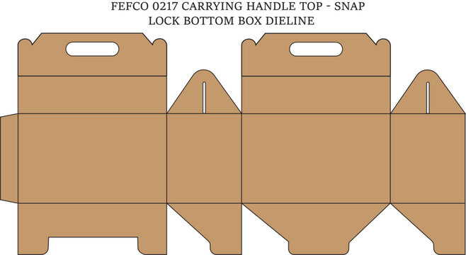FEFCO 0217 Carrying Handle Top Snap Lock Bottom Box Dieline Vector Template Blueprint Layout for Cardboard Packaging Design