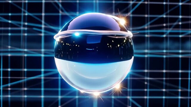 Abstract digital representation of glowing spheres connected by luminous lines against a grid background, illustrating the concept of molecular structures and interactions in a futuristic setting