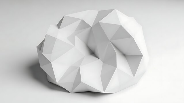 Abstract white geometric paper shape with sharp folds