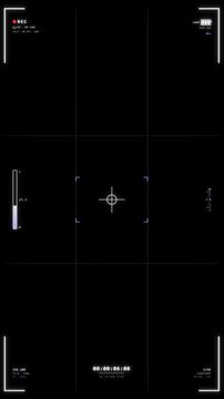 A vintage camcorder viewfinder overlay displays REC status, timecode, and a focus reticle on black, giving a nostalgic analog video feel for retro vertical content
