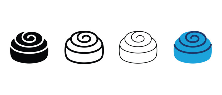 cinnamon rolls with swirl tops shown in different colors and line styles isolated on transparent background