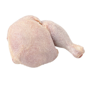 Whole raw chicken breast meat with attached drumstick on transparent background transparent background