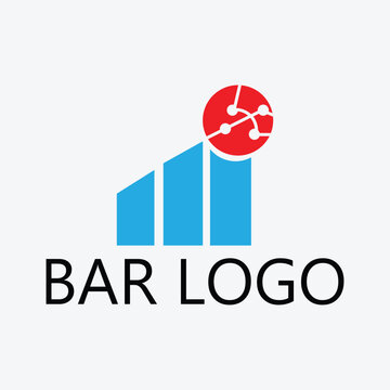Business growth bar chart logo with tech network node for financial analytics