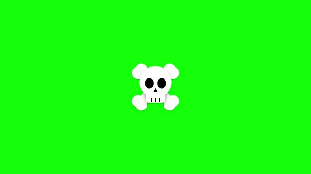 Cute Cartoon Bear Skull and Crossbones Animation on Green Screen Background.