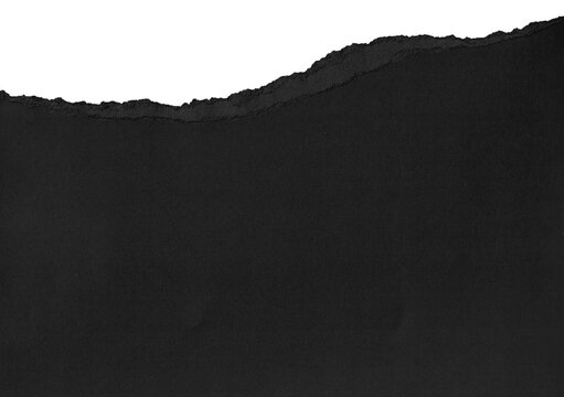 Black torn paper background with a rough ripped edge on white space for design and text