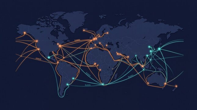 Global Maritime Trade Routes and International Logistics Map Network