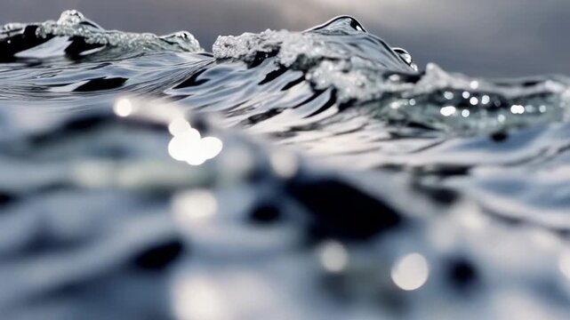 Close-up view of water surface with rippling waves reflecting light, showcasing the dynamic movement and texture of water in a natural setting