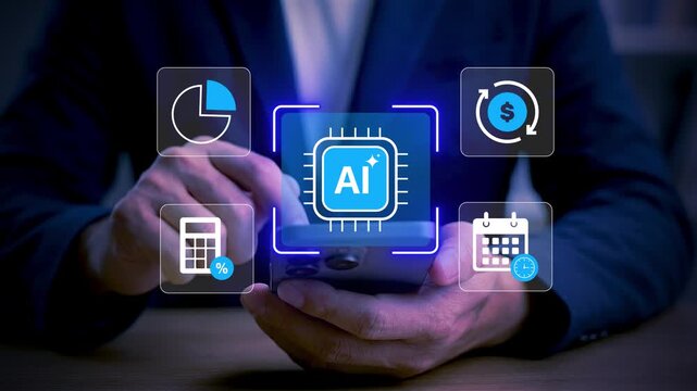 AI in Finance and Accounting Concept with Tax Calculation, Financial Management and Business Technology. Accounting paycheck documentation and financial fee incentive. businessman with virtual icon