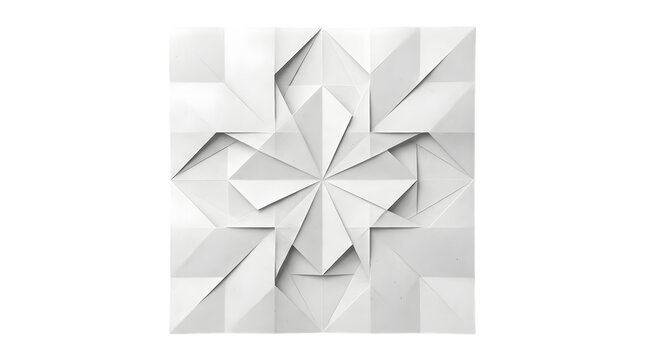 Intricate white geometric origami paper fold with symmetrical star pattern